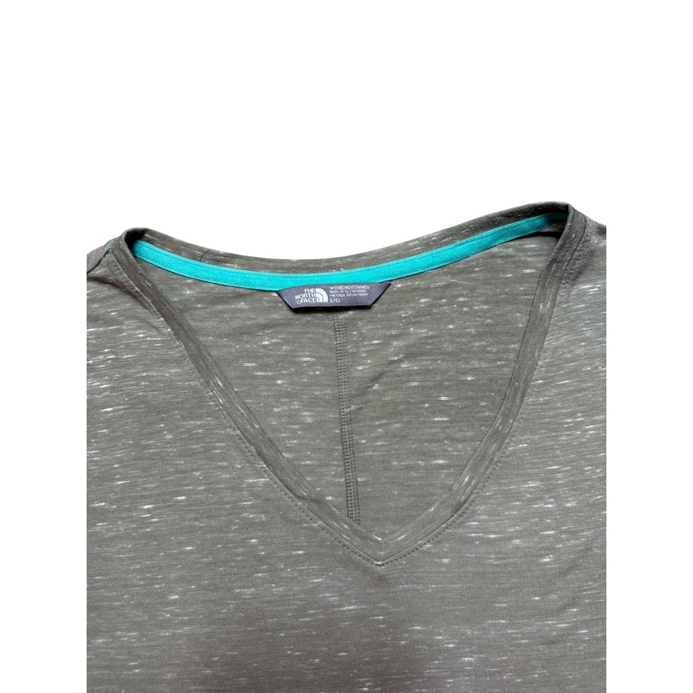 The North Face Womens V-Neck Cap Sleeve Heathered Olive Green Active Top Large - Picture 4 of 6
